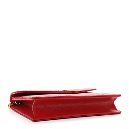 Saint Laurent Grain De Poudre Matelasse Chevron Monogram Envelope Chain Wallet New Red 4 of 11