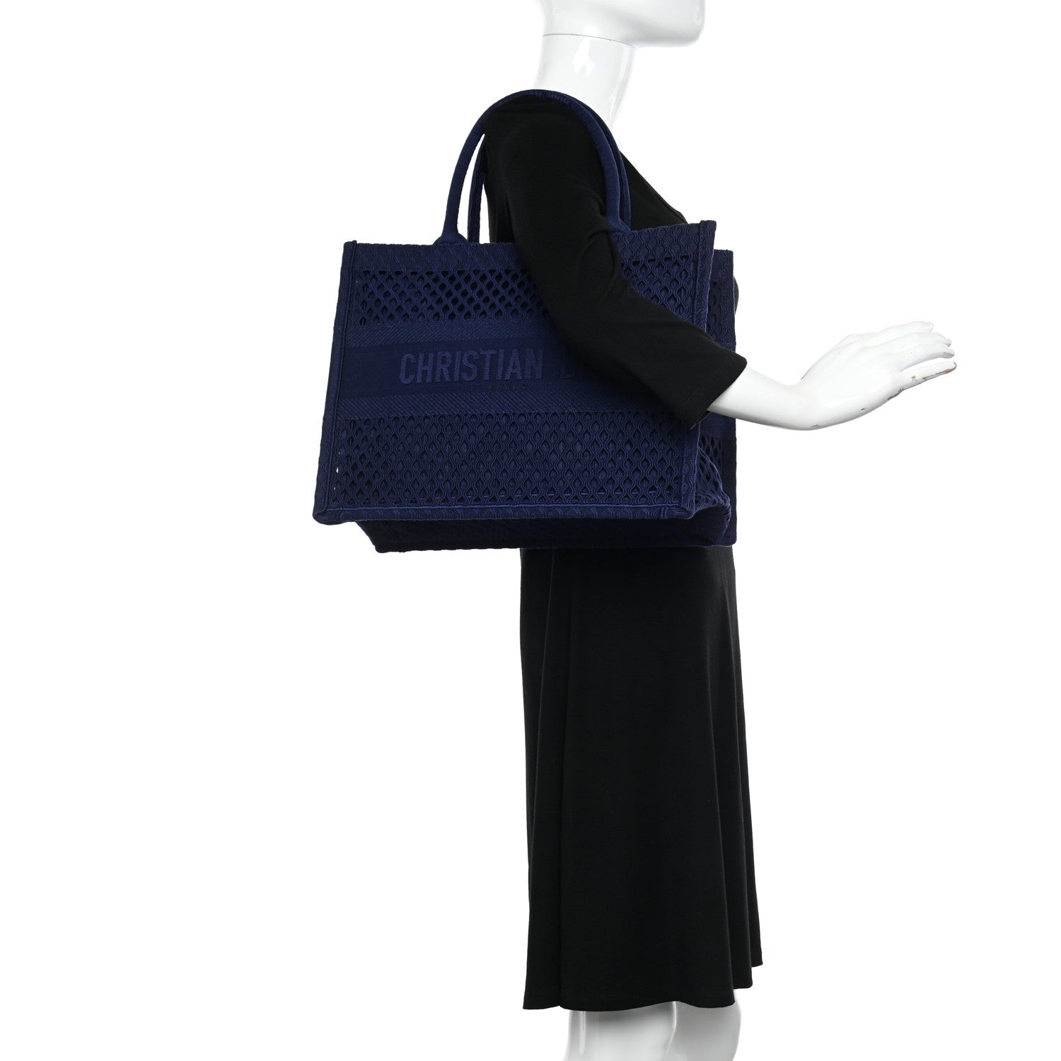 Christian Dior Mesh Embroidered Medium Book Tote Navy Blue 2 of 10