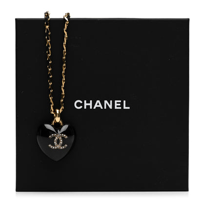 Chanel Lambskin Crystal Resin CC Heart Drop Necklace Gold Black 6 of 6