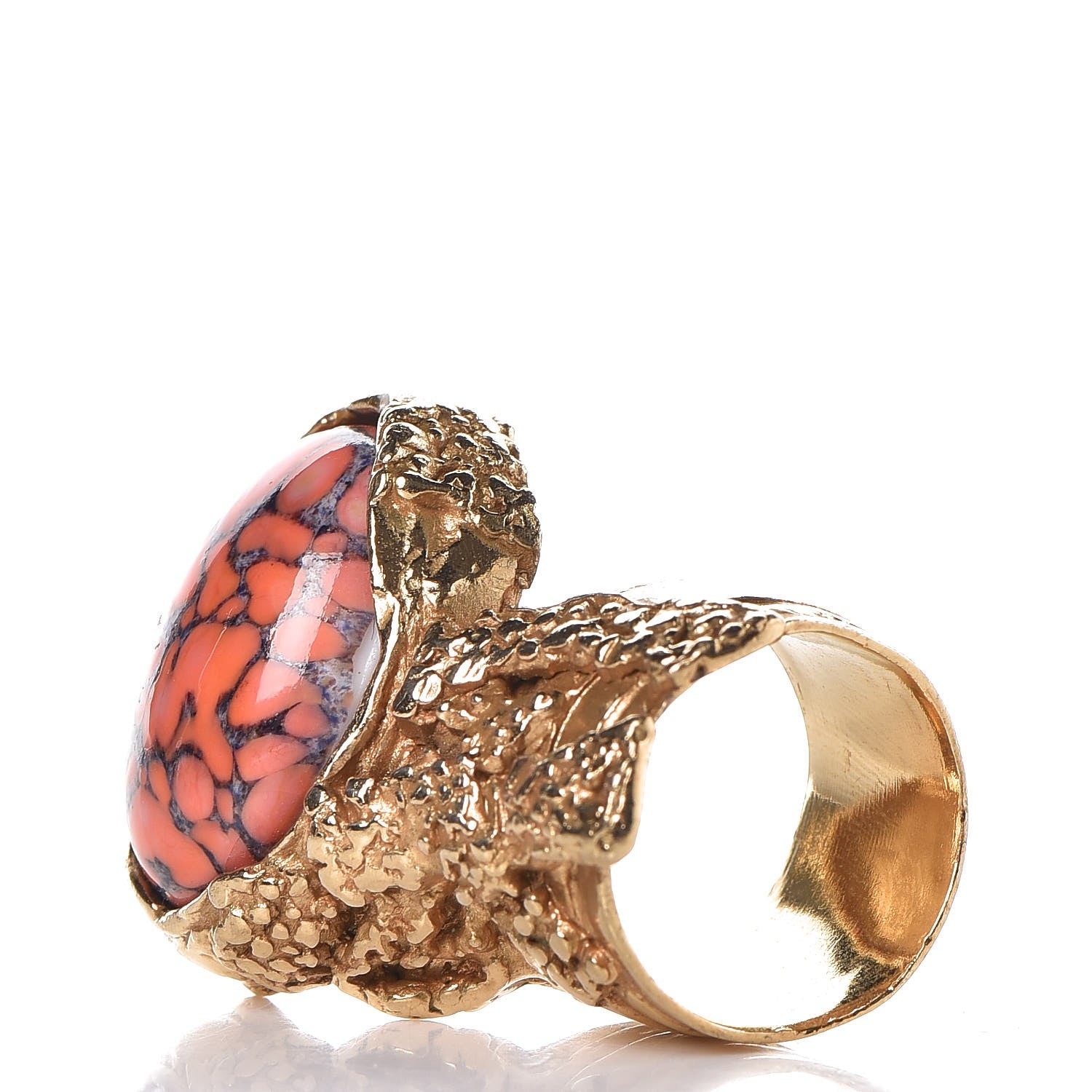 Saint Laurent Glass Cabochon Arty Ovale Ring 7 Gold Coral 4 of 6