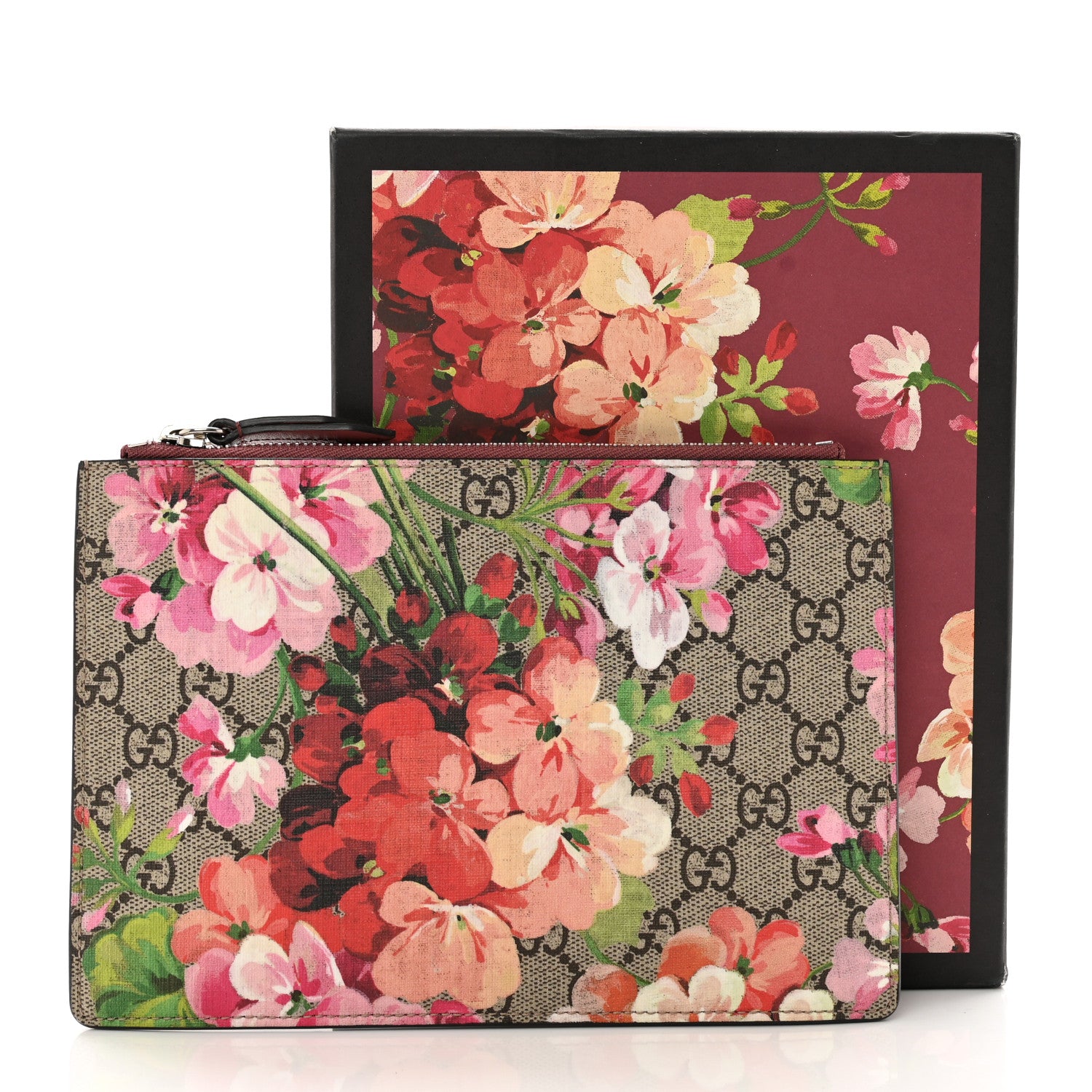 Gucci GG Supreme Monogram Blooms Small Zip Pouch Beige Multicolor Dry Rose 7 of 7