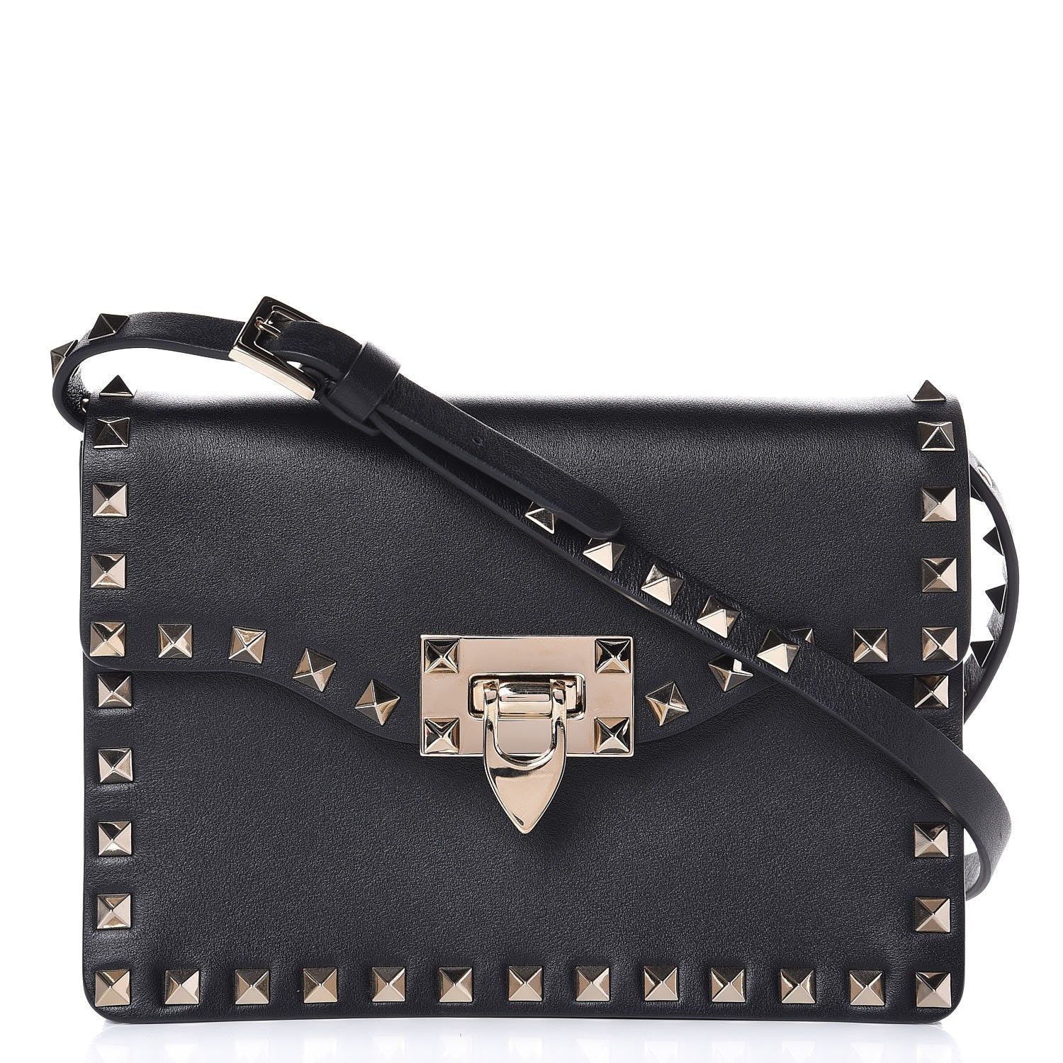 Valentino Garavani Vitello Rockstud Shoulder Flap Bag Black 1 of 6