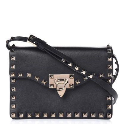 Valentino Garavani Vitello Rockstud Shoulder Flap Bag Black 1 of 6