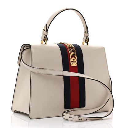 Gucci Calfskin Web Medium Sylvie Top Handle Bag White 4 of 17