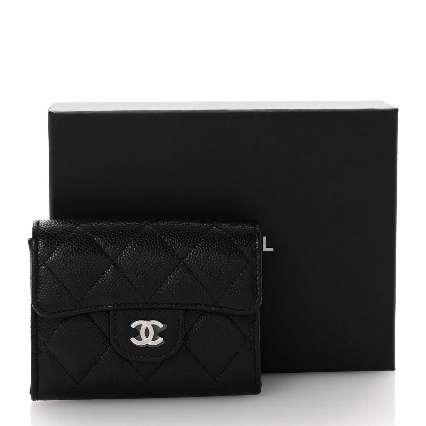 Caviar Quilted Flap Card Holder Wallet Black