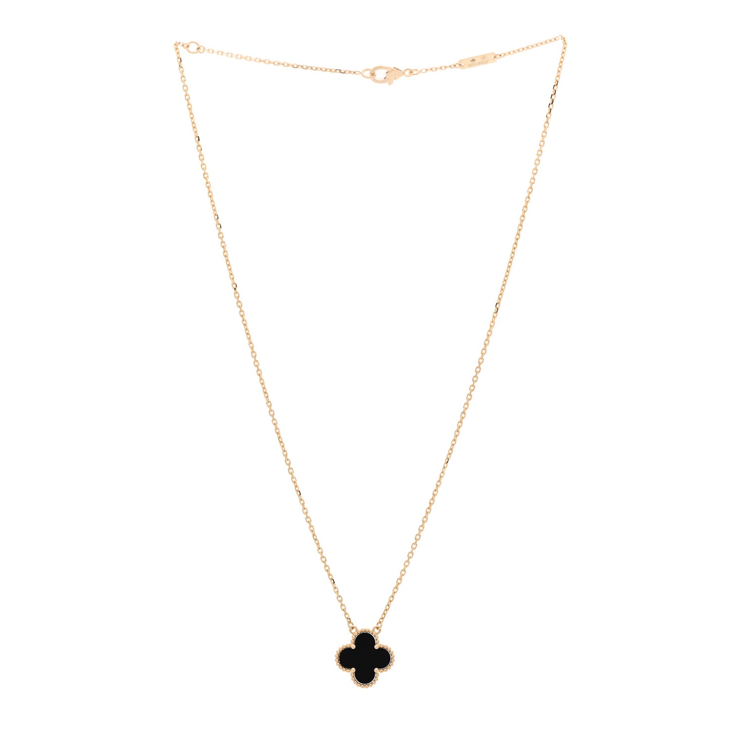 18K Yellow Gold Black Onyx Vintage Alhambra Pendant Necklace