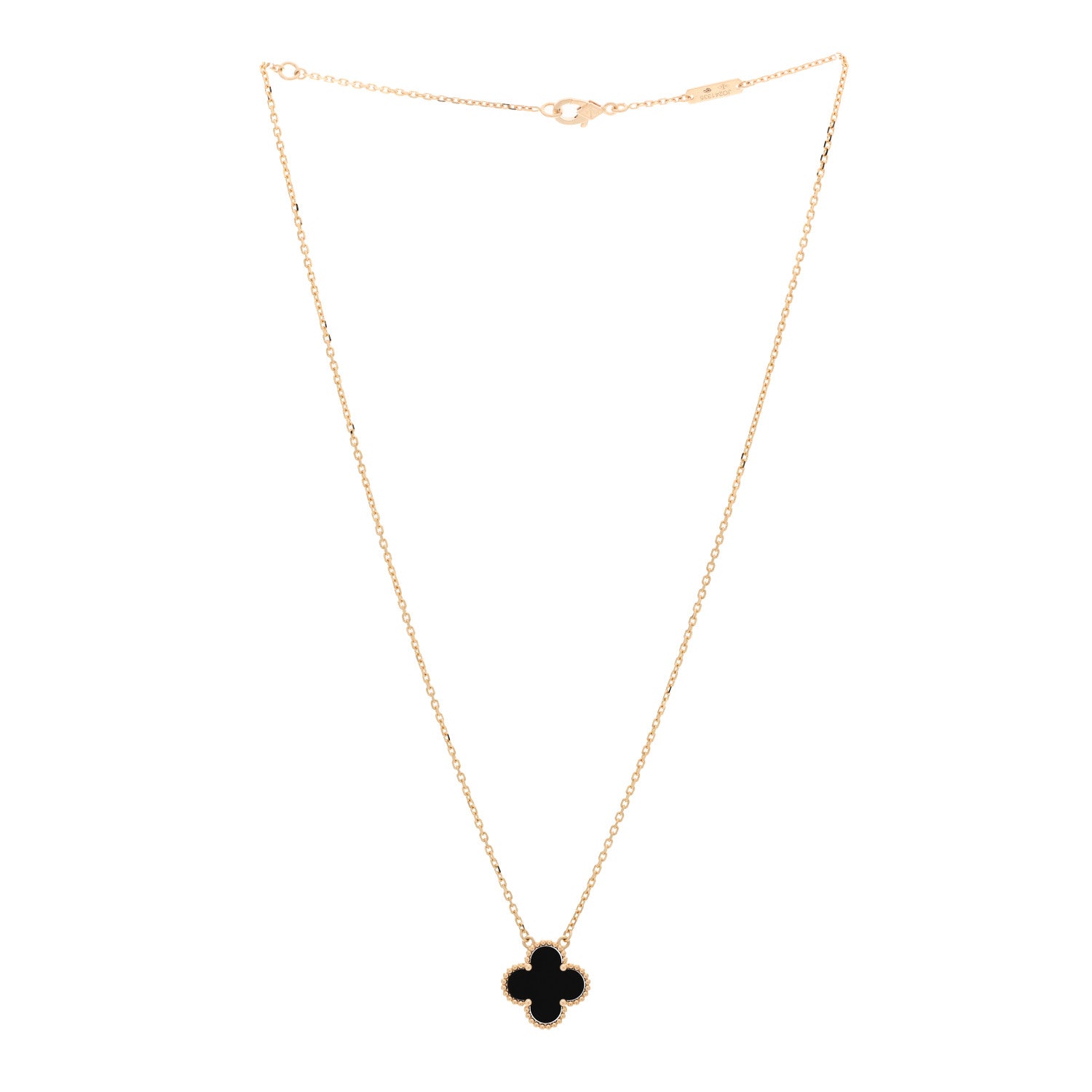 Van Cleef & Arpels 18K Yellow Gold Black Onyx Vintage Alhambra Pendant Necklace 3 of 4