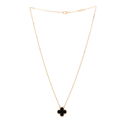 Van Cleef & Arpels 18K Yellow Gold Black Onyx Vintage Alhambra Pendant Necklace 3 of 4