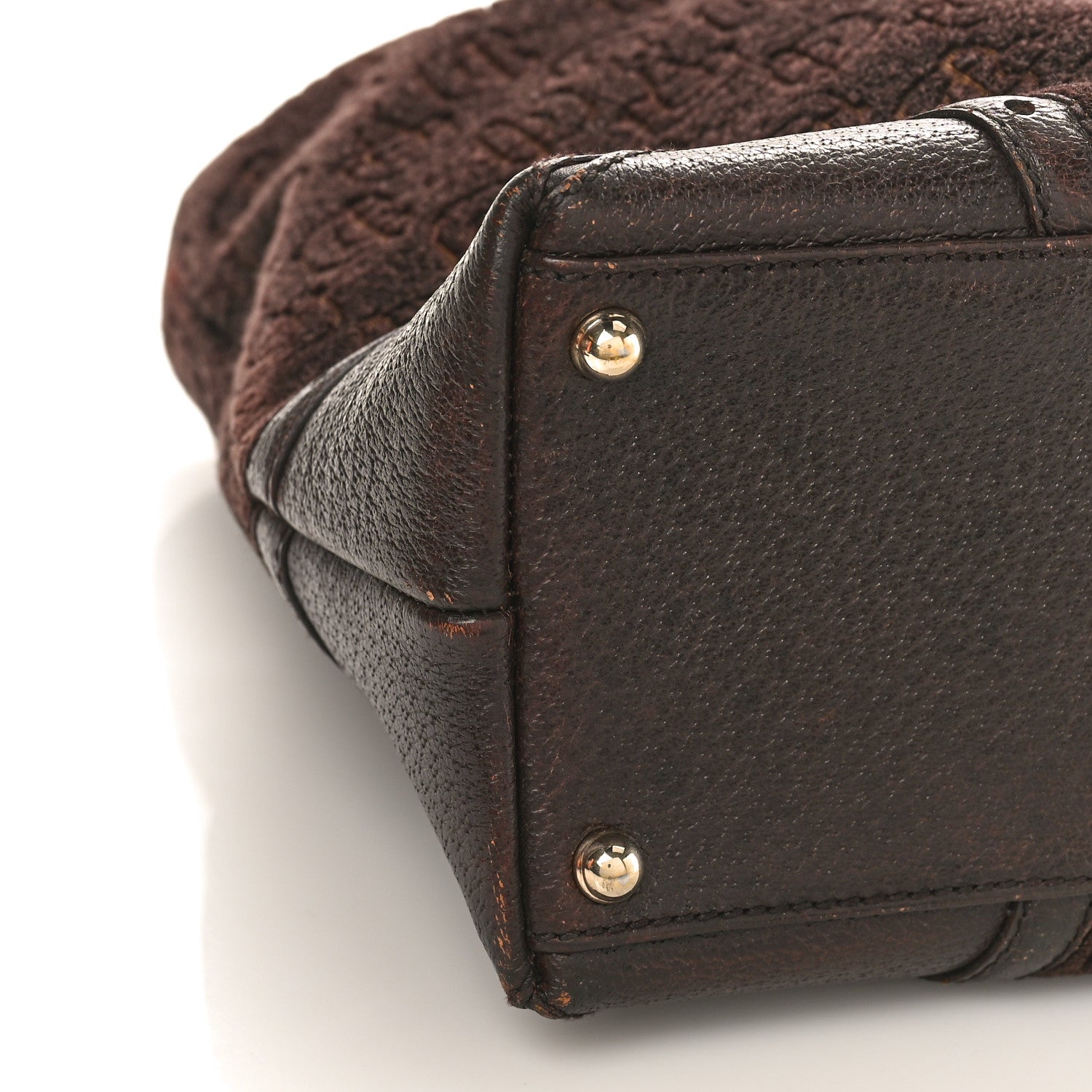 Gucci Velvet Horsebit Embossed Large Glam Shoulder Bag Brown Multicolor 7 of 11