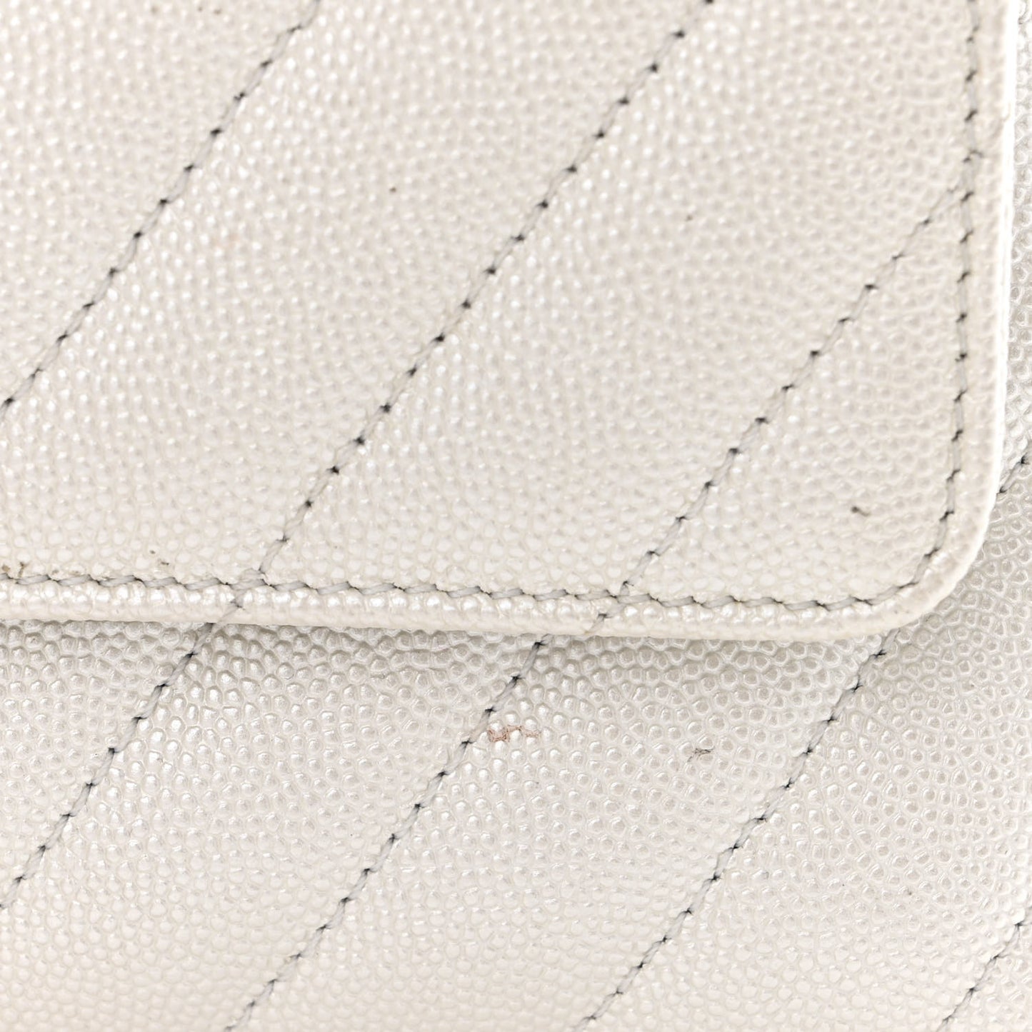 Iridescent Caviar Chevron Quilted Mini Coco Handle Flap White
