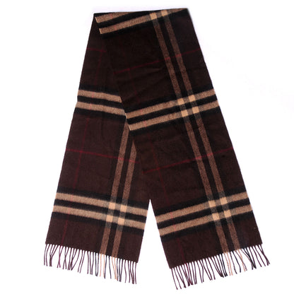 Burberry Cashmere Giant Check Fringe Scarf Dark Chestnut Brown 1 of 3