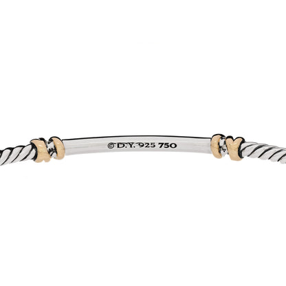 David Yurman Sterling Silver 18K Yellow Gold Diamond Petite Helena Classic Cable Station Bracelet 3 of 3