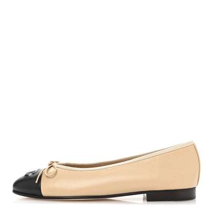 Chanel Lambskin Cap Toe CC Ballerina Flats 36.5 Beige Black 1 of 10