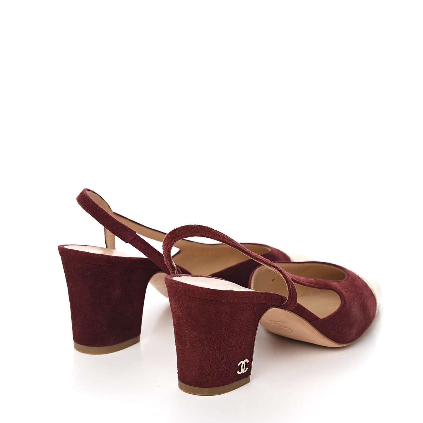 Kid Suede Metallic Lambskin Cap Toe CC Slingback Pumps 36 Burgundy Gold