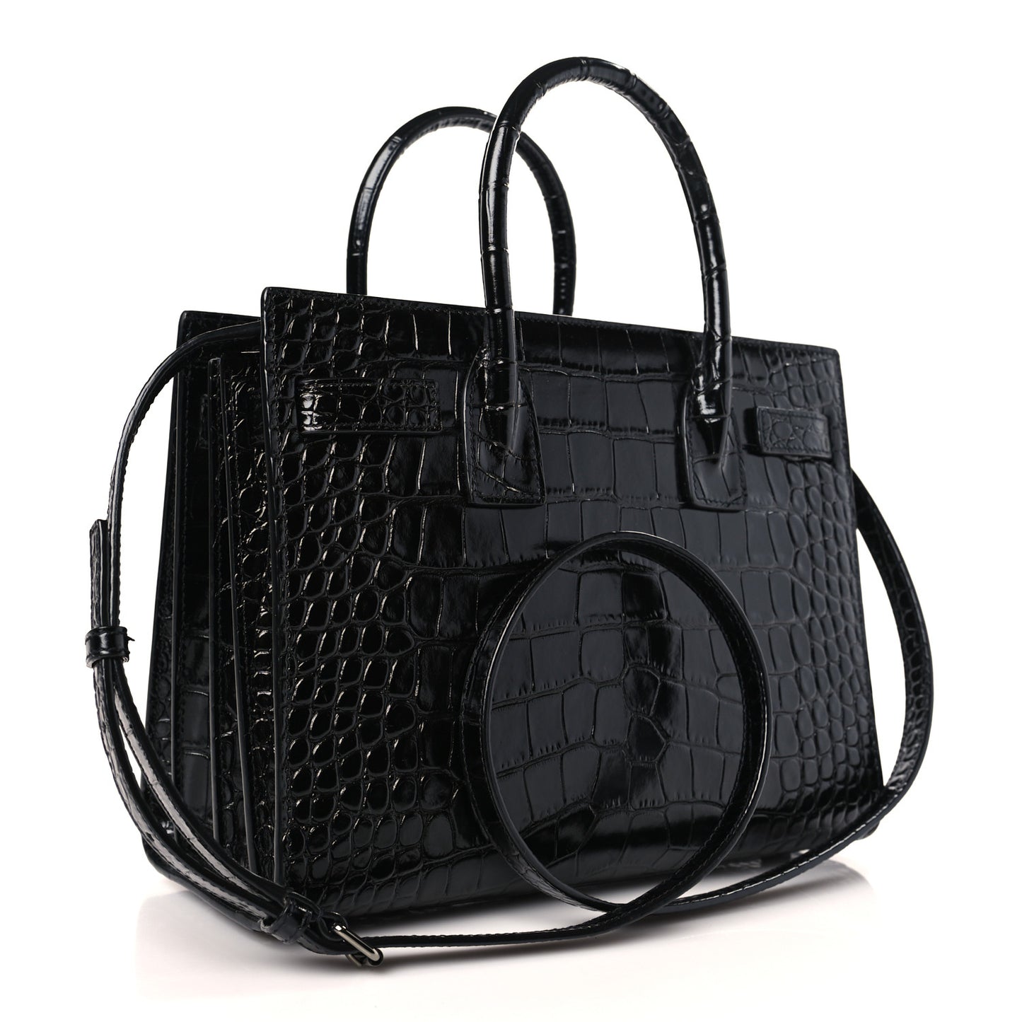 Calfskin Crocodile Embossed Baby Sac De Jour Black