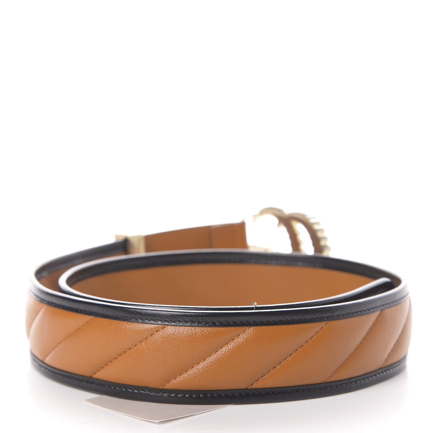 Gucci Azalea Calfskin Matelasse Diagonal Torchon Double G 40mm Belt 85 34 Cognac Black 2 of 4