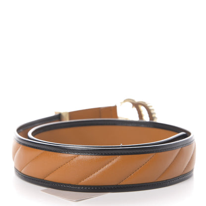 Gucci Azalea Calfskin Matelasse Diagonal Torchon Double G 40mm Belt 85 34 Cognac Black 2 of 4