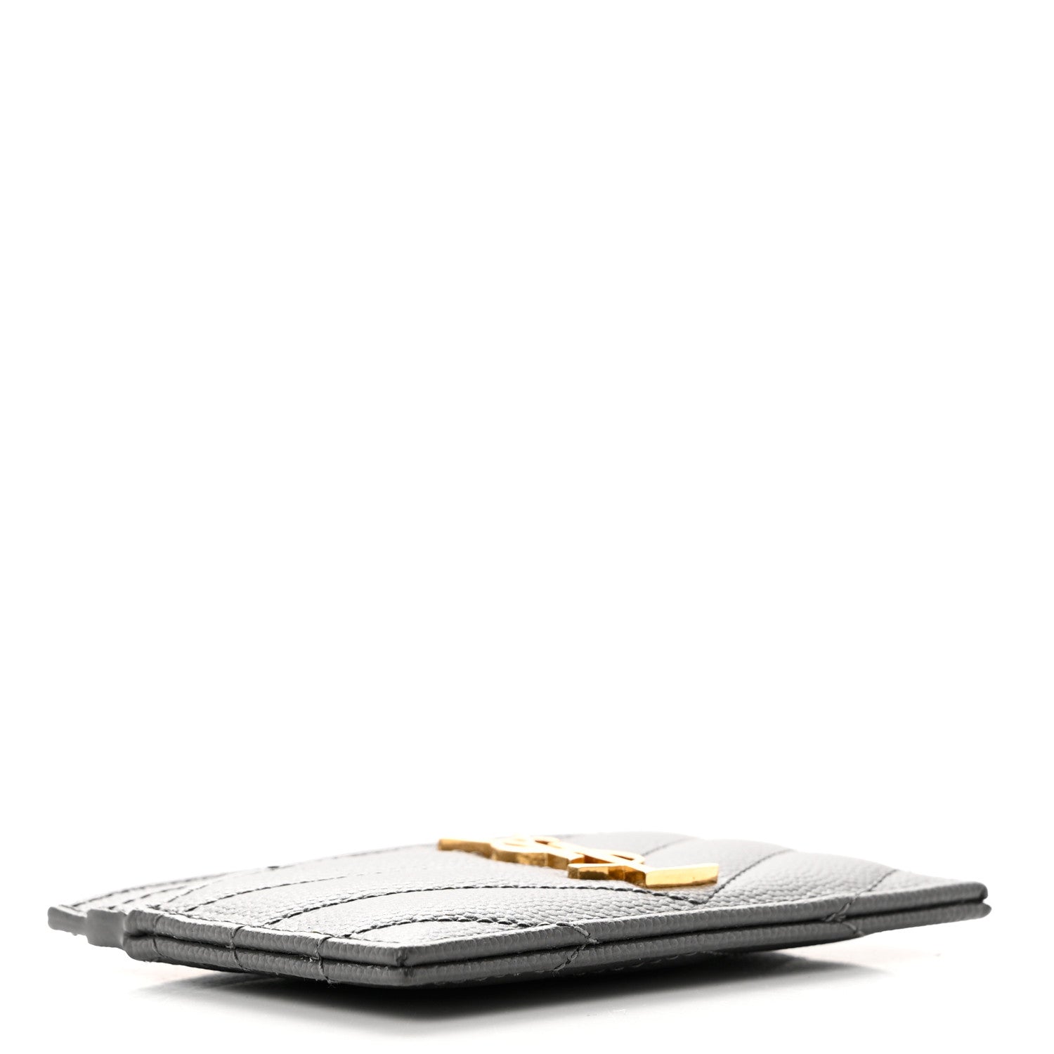 Saint Laurent Grain De Poudre Matelasse Chevron Monogram Credit Card Case Storm 4 of 7