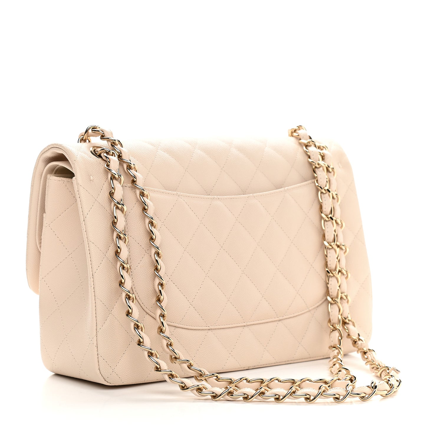 Caviar Quilted Jumbo Double Flap Beige Clair