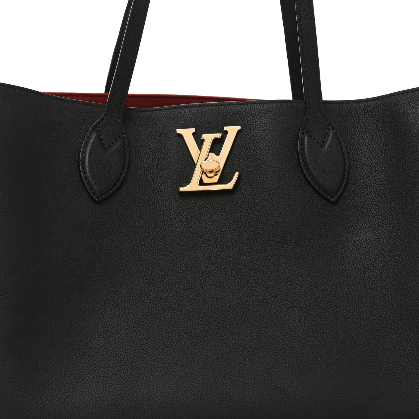 Grained Calfskin Lockme Shopper Black