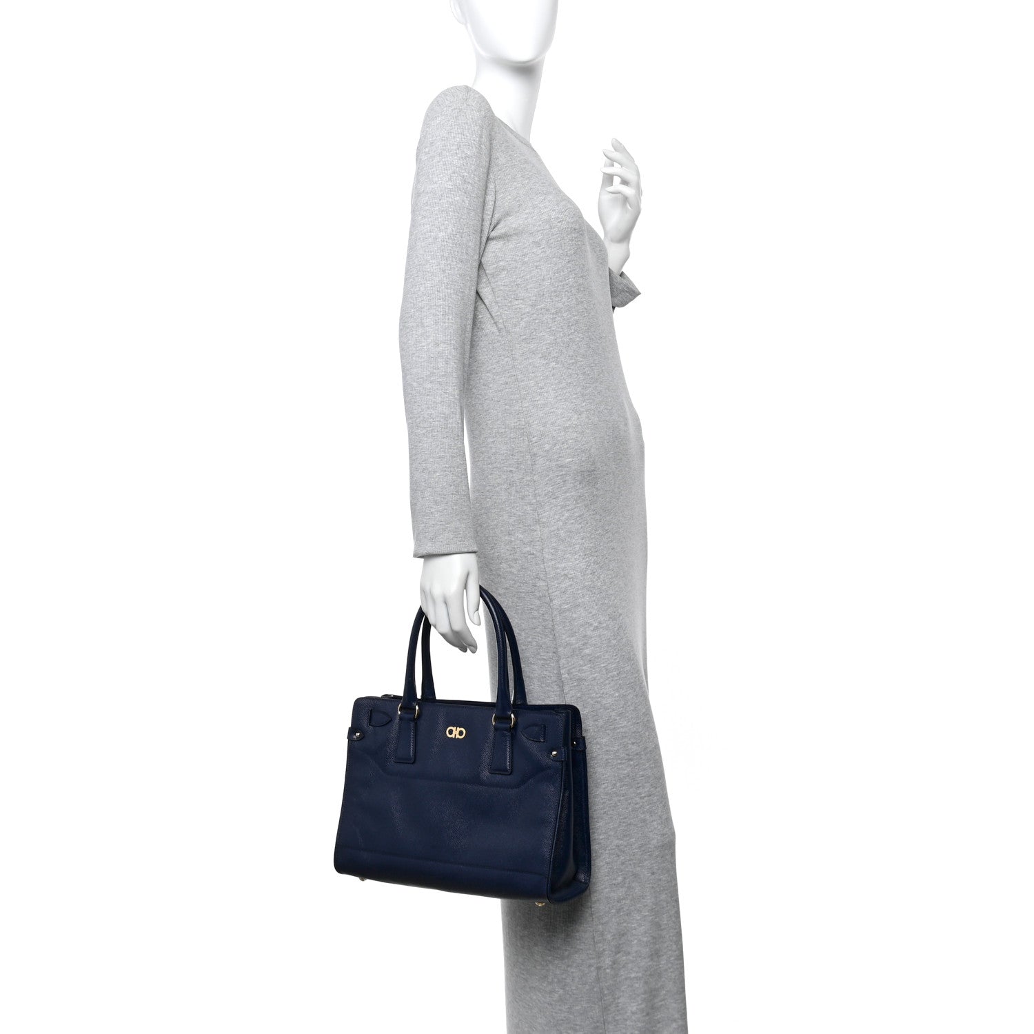 Salvatore Ferragamo Calfskin Briana Tote Navy 2 of 10