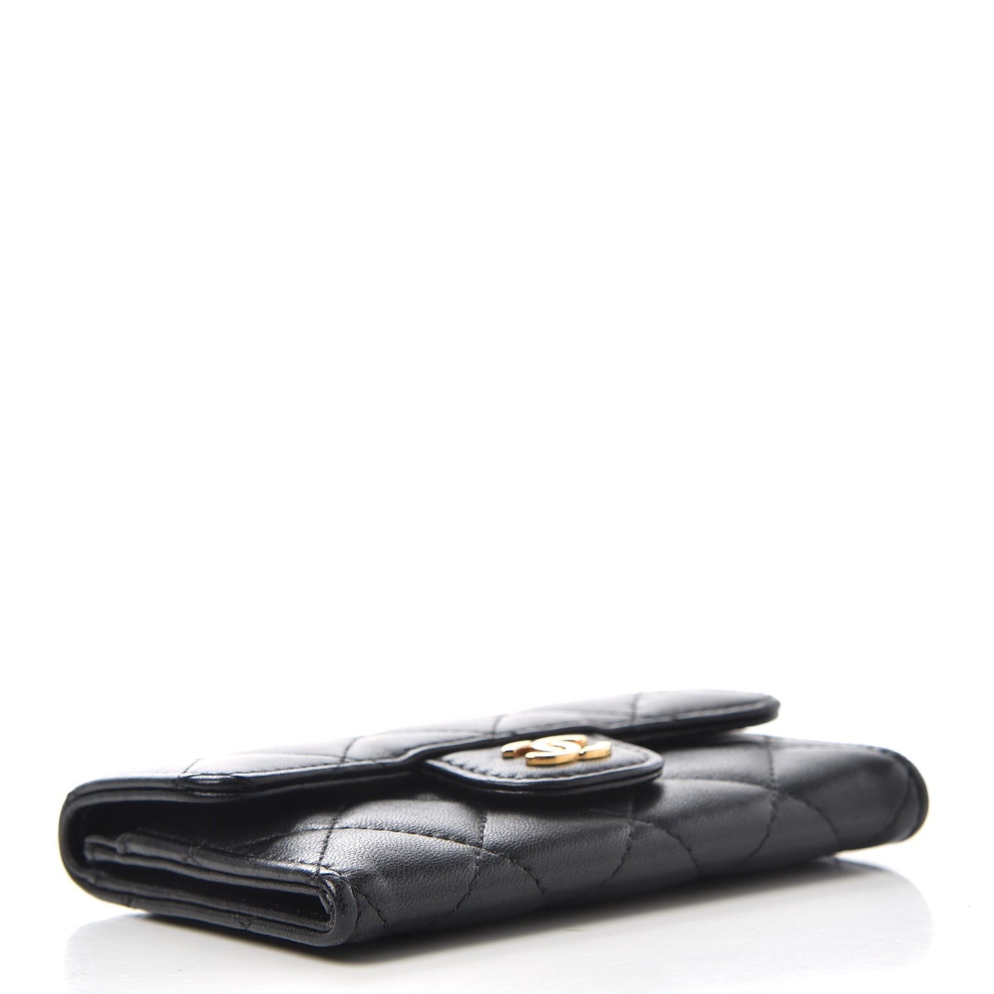 Lambskin Quilted Flap Card Holder Black