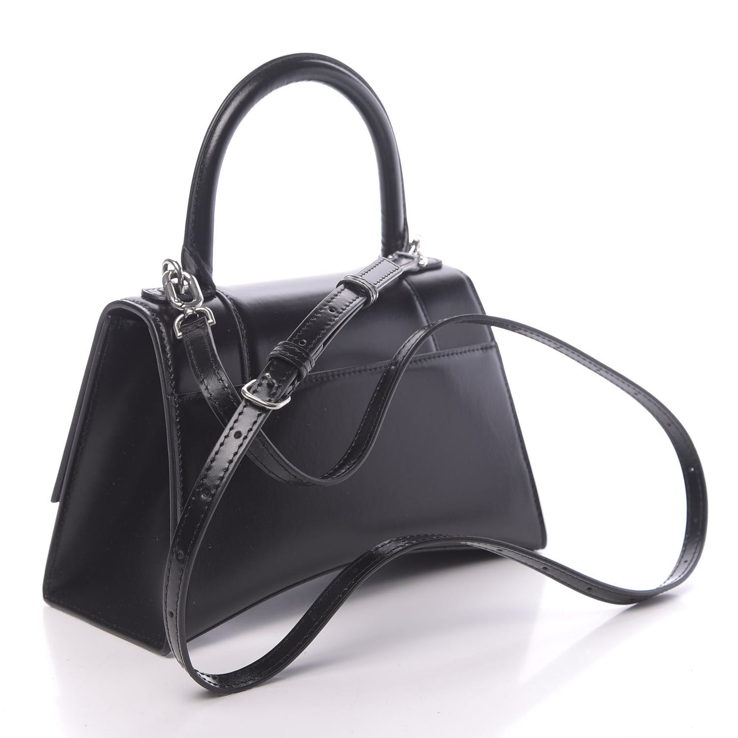 Shiny Box Calfskin Graffiti Logo Small Hourglass Top Handle Bag Black Silver