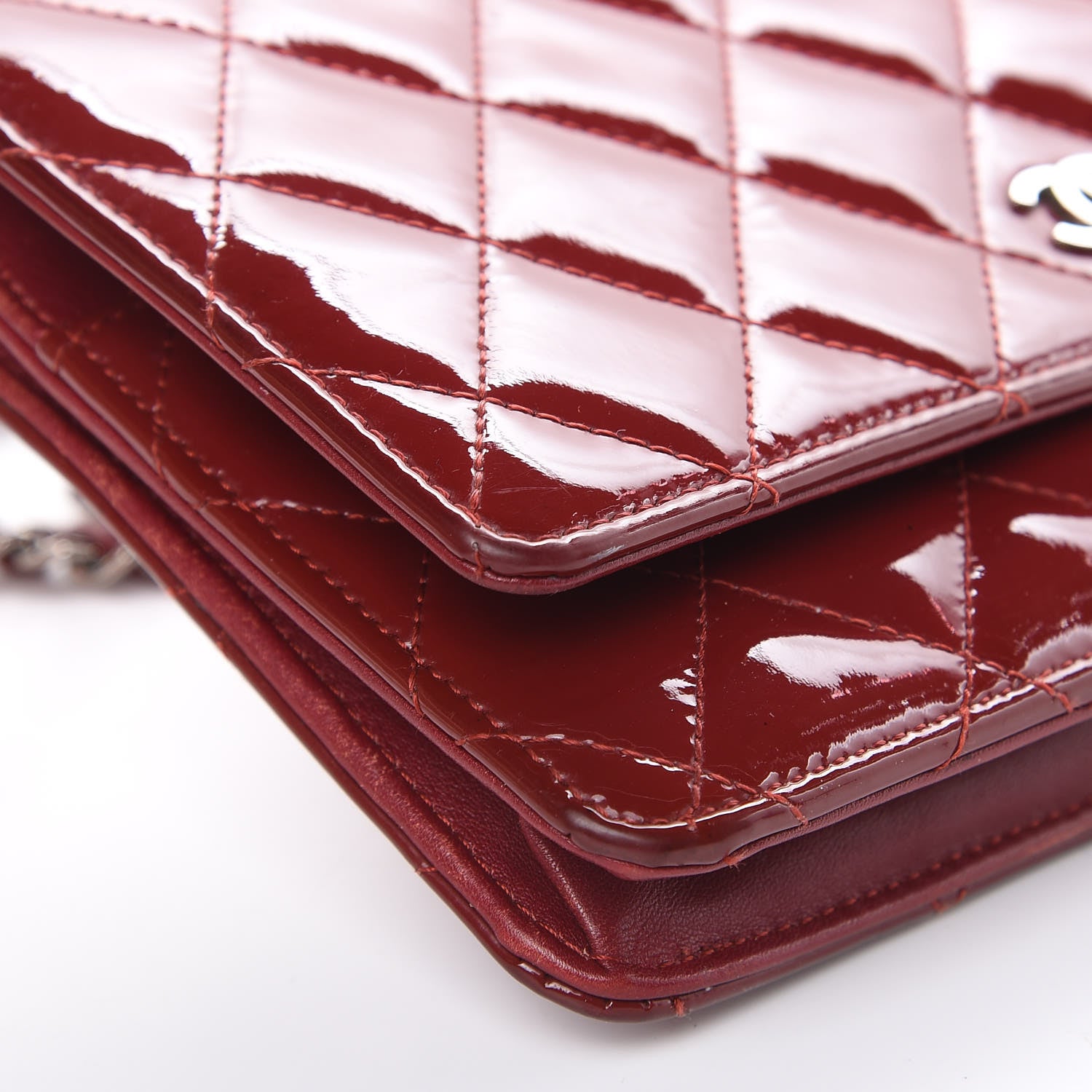 Chanel Patent Quilted Wallet On Chain WOC Red 9 of 21