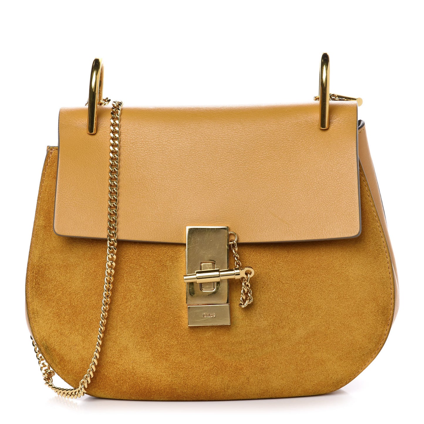 Suede Smooth Calfskin Drew Shoulder Bag Dark Ochre