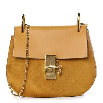 Chloe Suede Smooth Calfskin Drew Shoulder Bag Dark Ochre 1 of 8