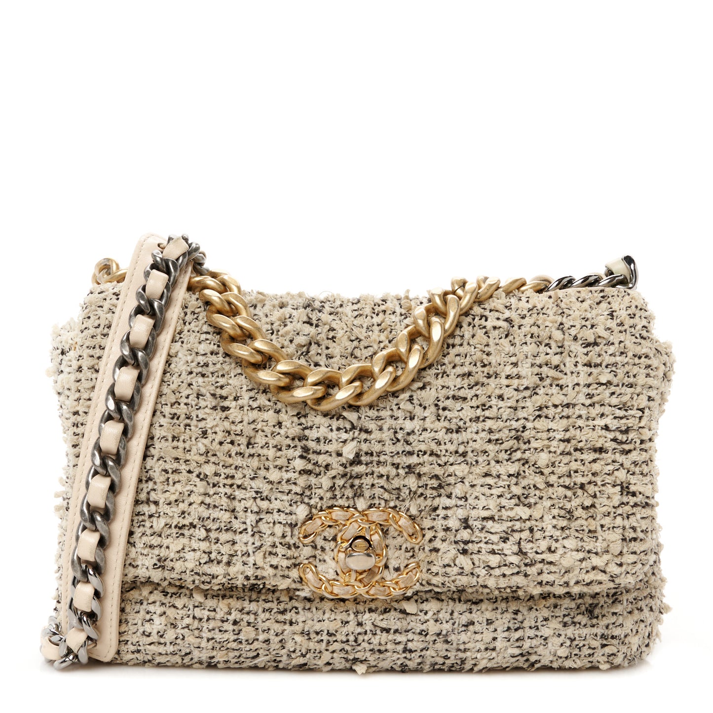 Tweed Quilted Medium Chanel 19 Flap Ecru Black