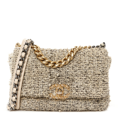 Chanel Tweed Quilted Medium Chanel 19 Flap Ecru Black 1 of 10