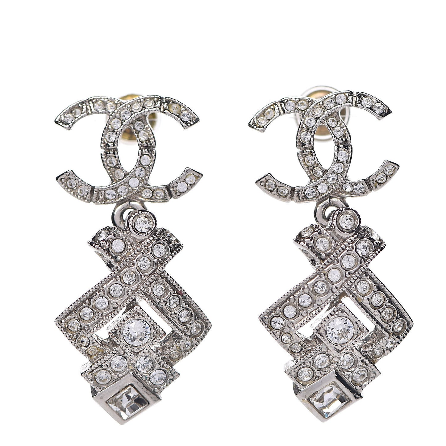 Crystal CC Drop Earrings Silver