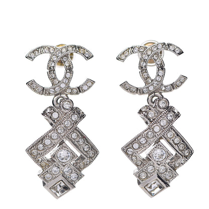 Chanel Crystal CC Drop Earrings Silver 1 of 5