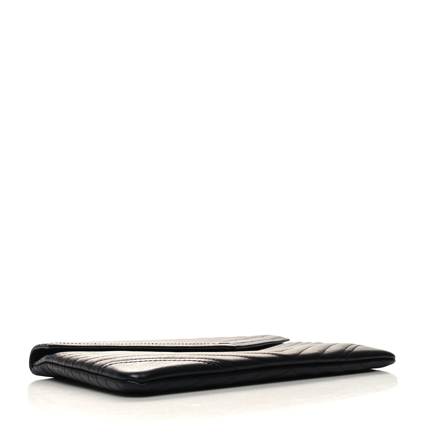 Calfskin Chevron Quilted Small Envelope Clutch Black