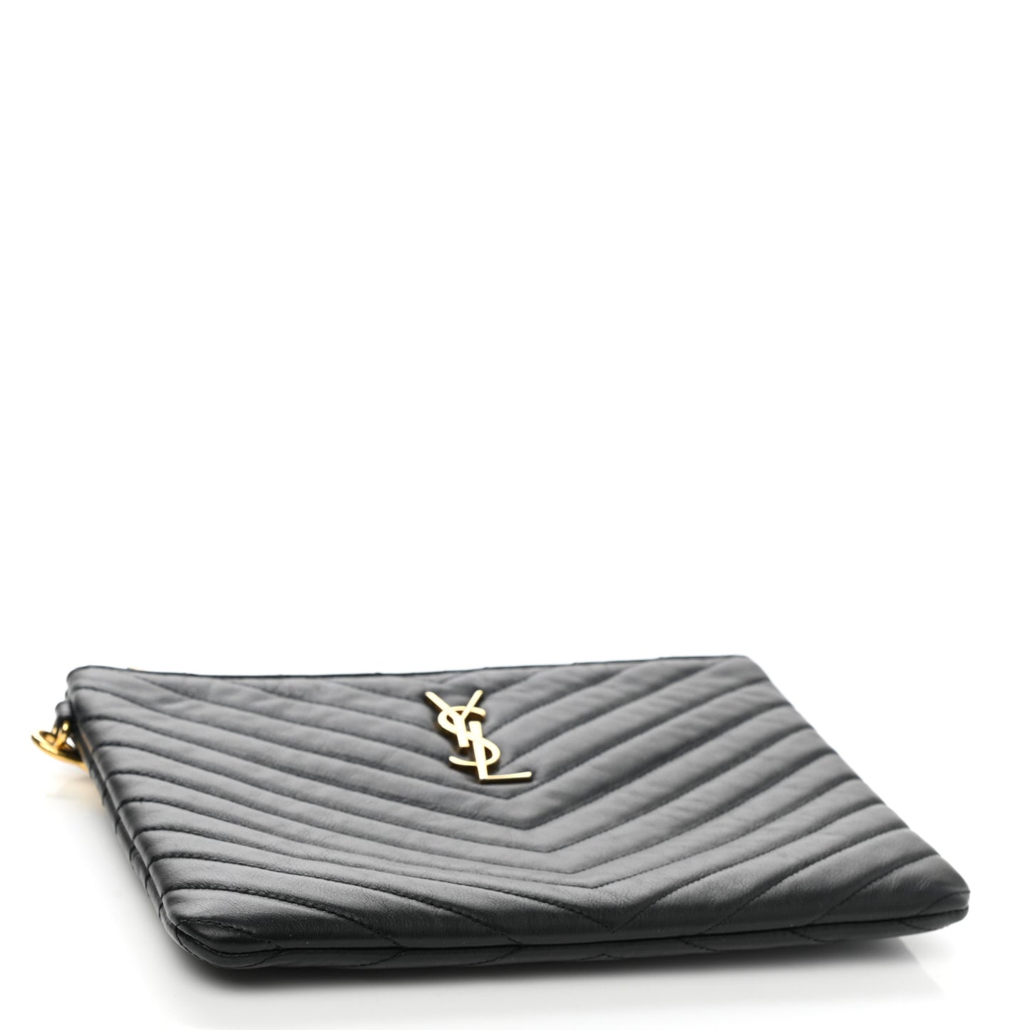Calfskin Matelasse Chevron Monogram A5 Wristlet Black