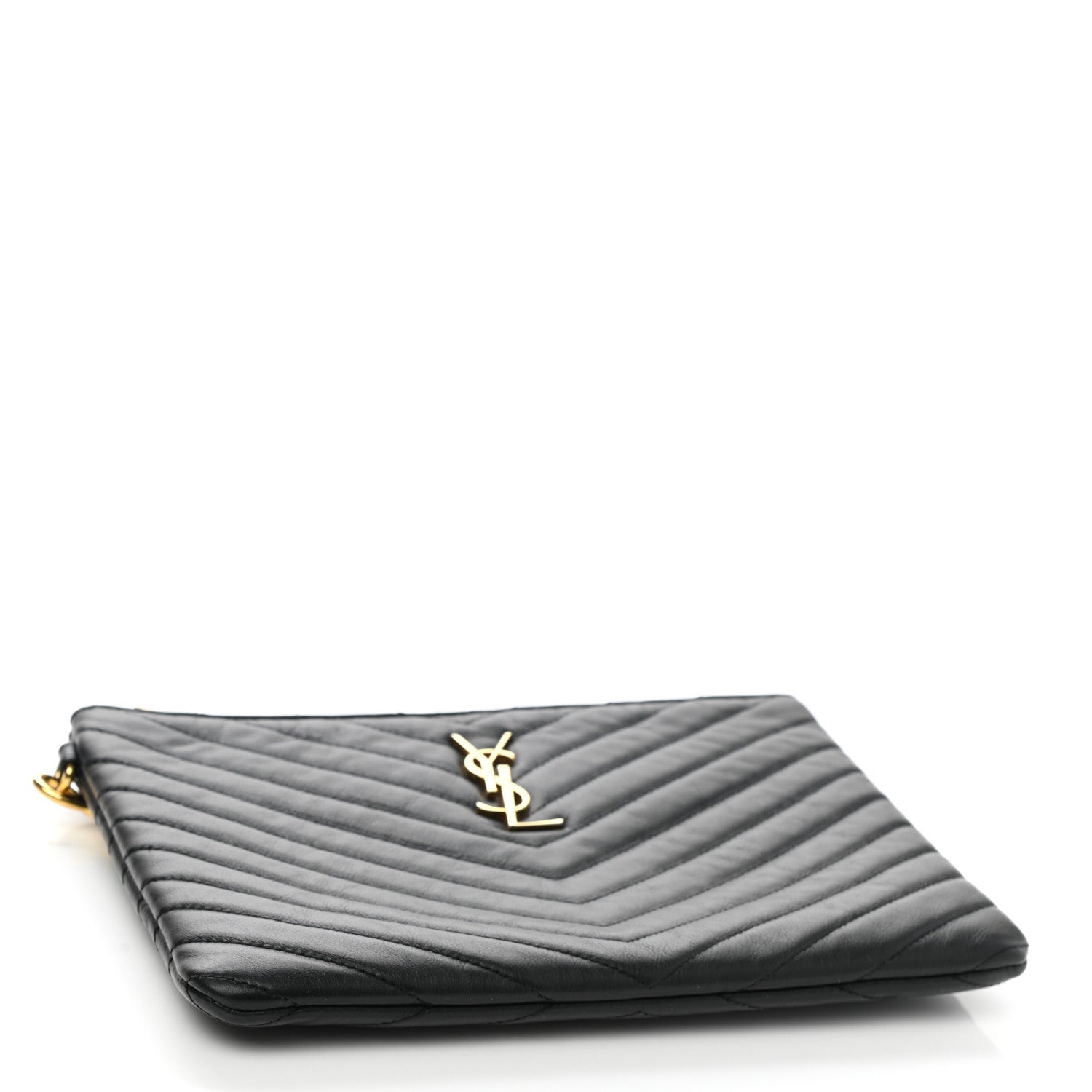 Saint Laurent Calfskin Matelasse Chevron Monogram A5 Wristlet Black 4 of 9
