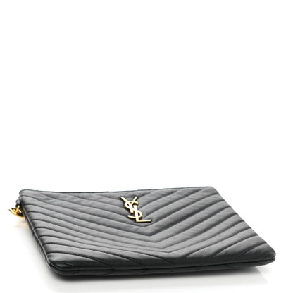 Saint Laurent Calfskin Matelasse Chevron Monogram A5 Wristlet Black 4 of 9