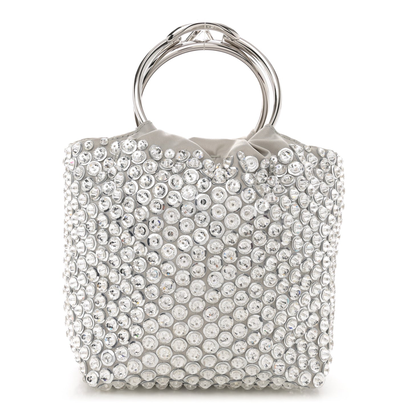 Satin Rhinestone Embellished Small Carry Secrets Bucket Bag Silver