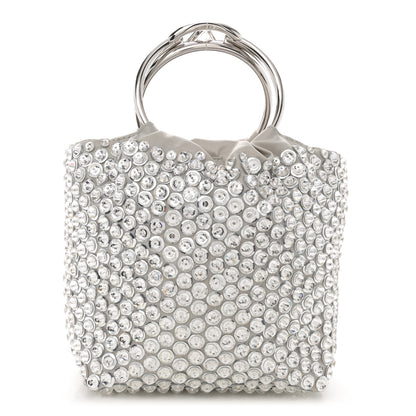 Valentino Garavani Satin Rhinestone Embellished Small Carry Secrets Bucket Bag Silver 1 of 10