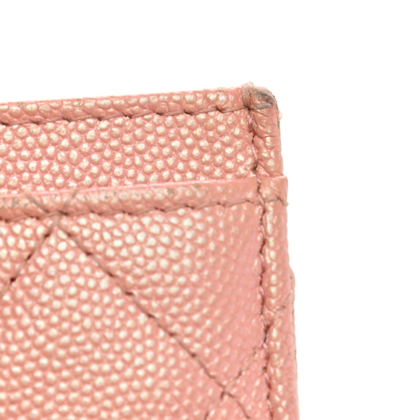 Iridescent Caviar Quilted Card Holder Rose Pink
