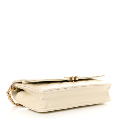Chanel Shiny Caviar Quilted Chain Melody Wallet on Chain WOC White 4 of 14