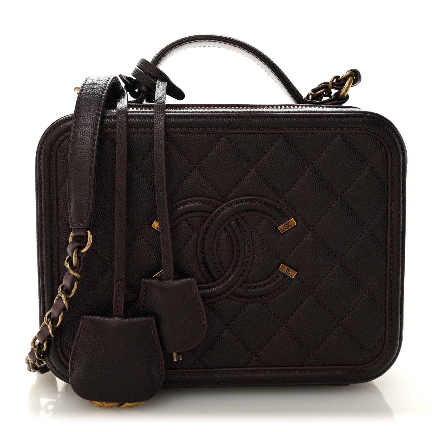 Chanel Iridescent Caviar Quilted Medium CC Filigree Vanity Case Burgundy 1 of 10