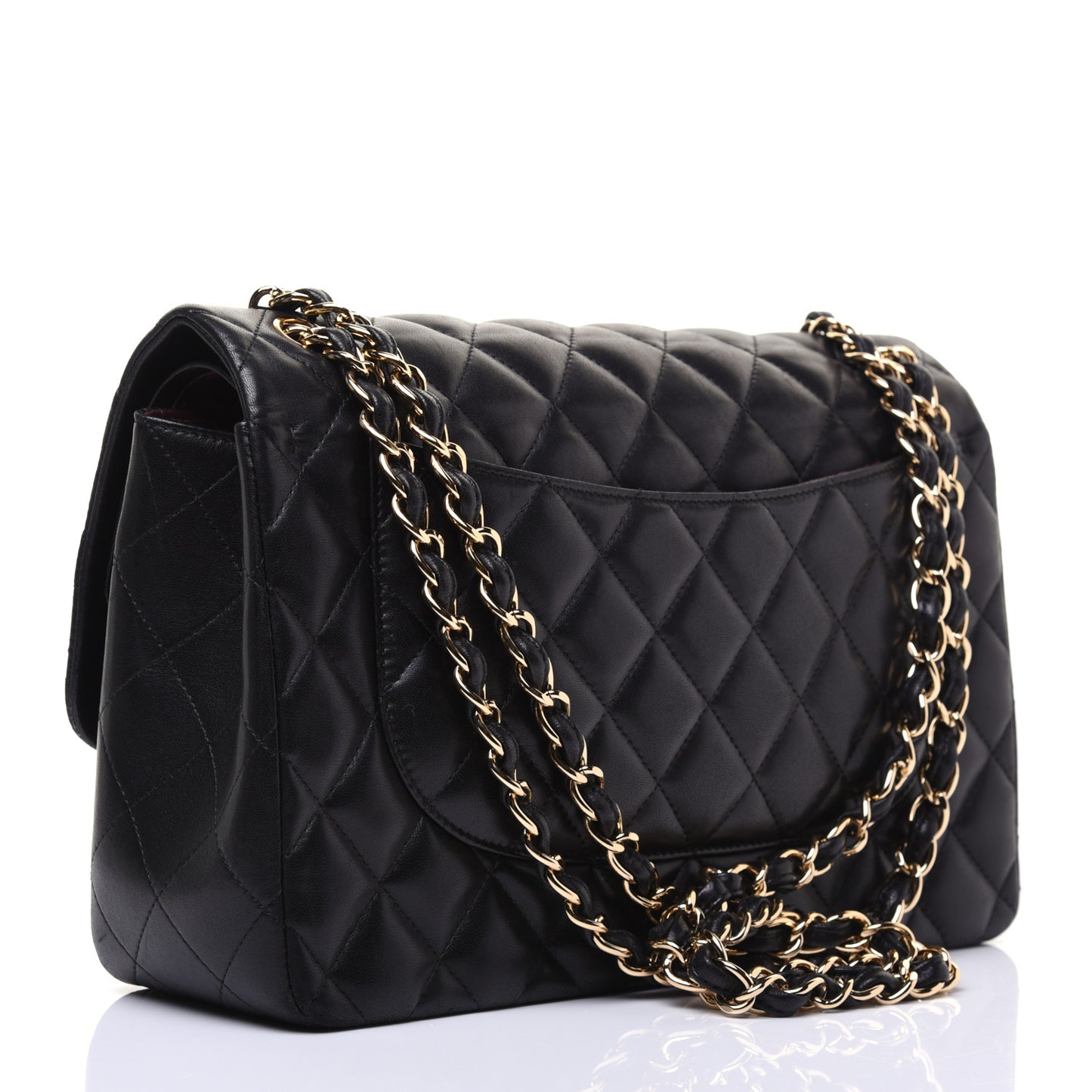 Lambskin Quilted Jumbo Double Flap Black