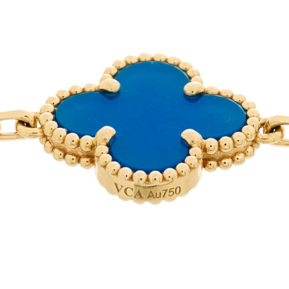Van Cleef & Arpels 18K Yellow Gold Blue Agate 5 Motifs Vintage Alhambra Bracelet 4 of 4
