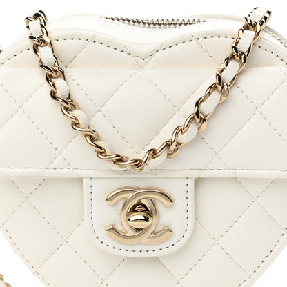 Chanel Lambskin Quilted CC In Love Heart Clutch With Chain White 8 of 11