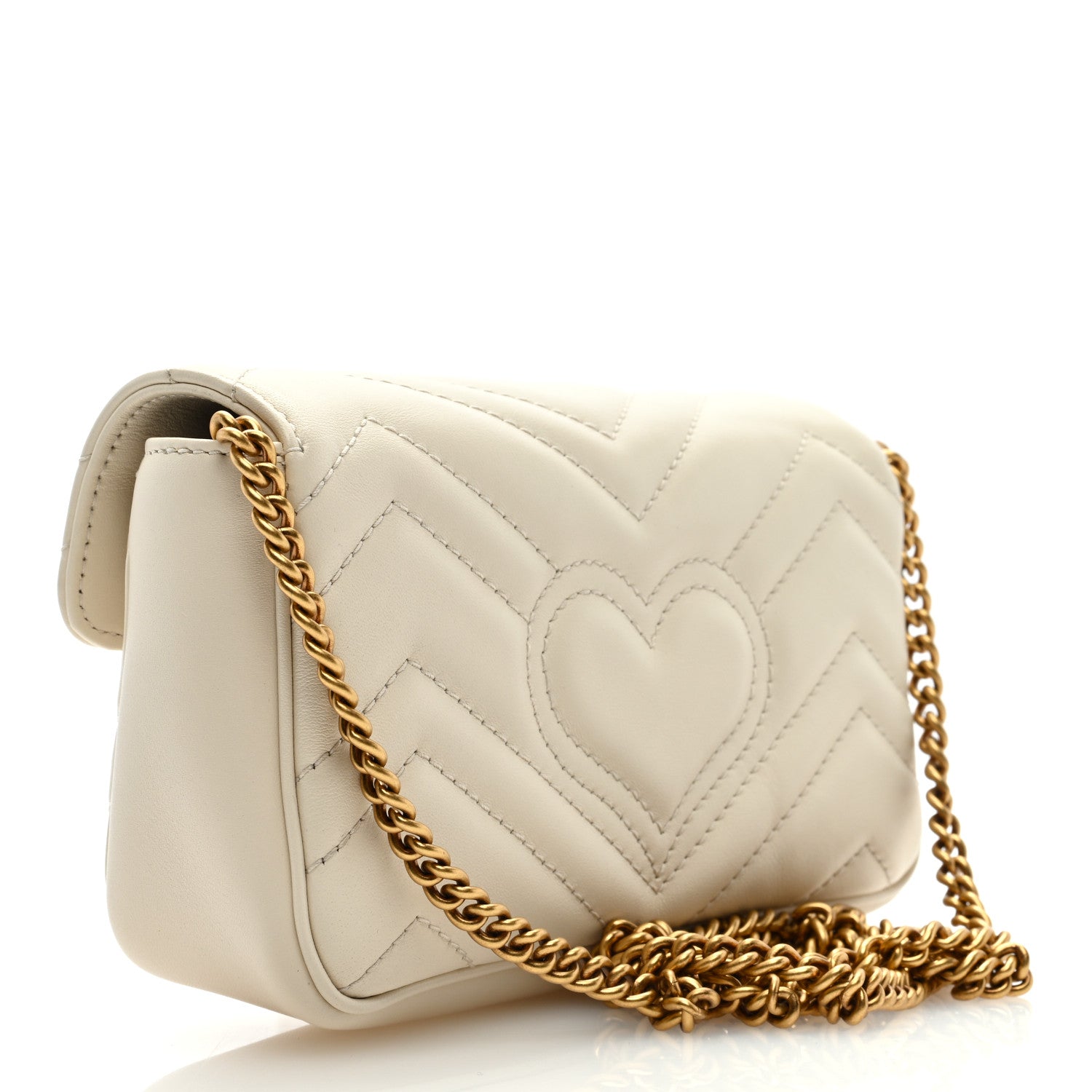 Gucci Calfskin Matelasse Super Mini GG Marmont Shoulder Bag White 3 of 9