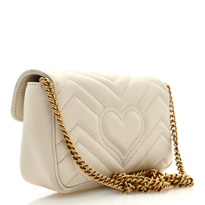 Gucci Calfskin Matelasse Super Mini GG Marmont Shoulder Bag White 3 of 9