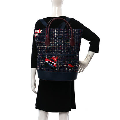 Chanel Tweed Crest Trip Backpack Navy Burgundy 2 of 9
