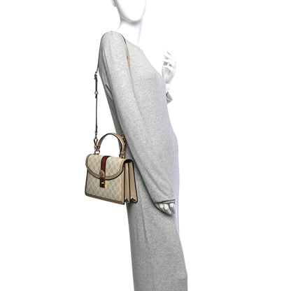 Gucci GG Supreme Monogram Textured Dollar Calfskin Web Small Ophidia Padlock Top Handle Bag Beige Mystic White Oatmeal 2 of 10